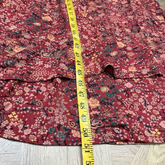 Peruvian Connection Dress Size Large Rose Lacquer Faux Wrap Floral Boho Cottage - Picture 9 of 10